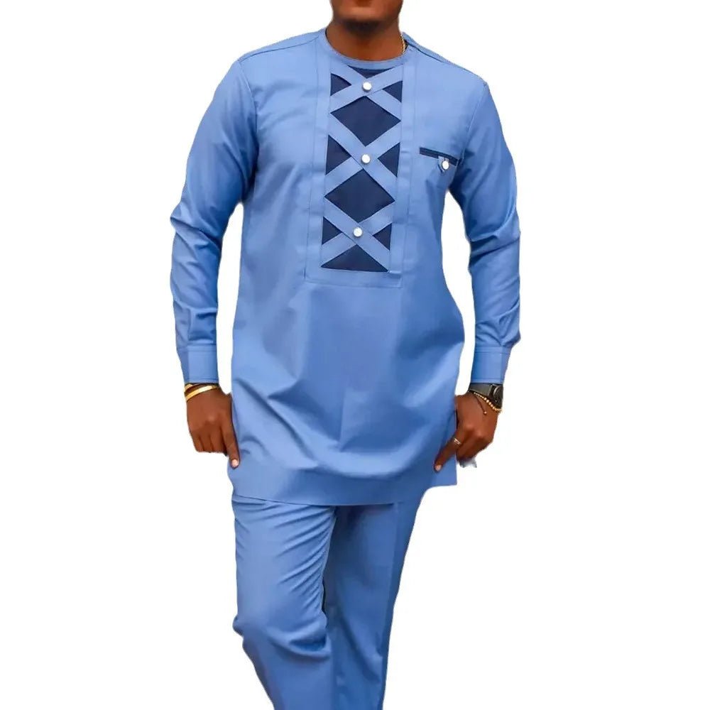 2 Piece African Clothes for Men Spring Autumn Africa Long Sleeve O - neck Black Top Pant Matching Sets Dashiki Africa Clothing - Free Delivery Worldwide only at Flexi Africa