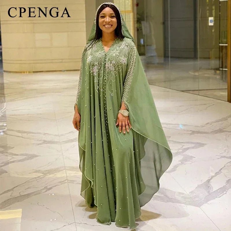 2022 New Muslim Robes Ladies Abaya African Dresses for Women Summer Chiffon Pearl Long Maxi Dress Traditional Clothing Plus Size - Free Delivery Worldwide only at Flexi Africa