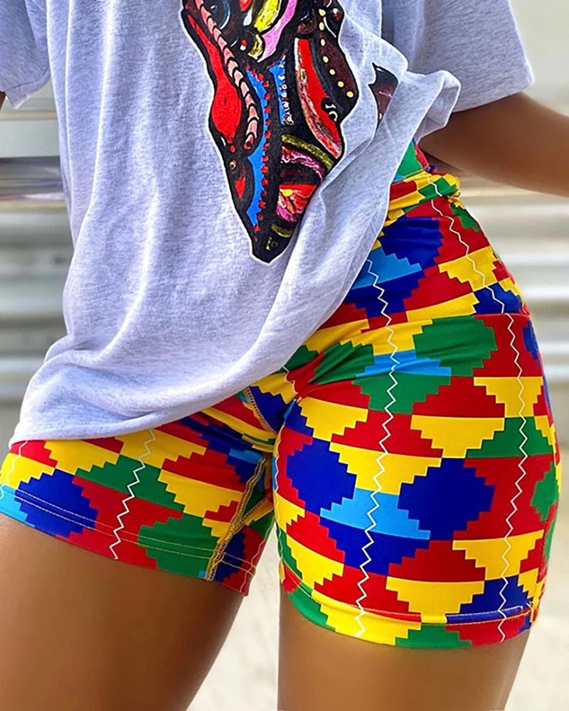 2PC Print Shorts Suits Women Vintage Short Sleeve Shirt And Short Pants Suit Set Casual Outfit - Flexi Africa - FREE POST