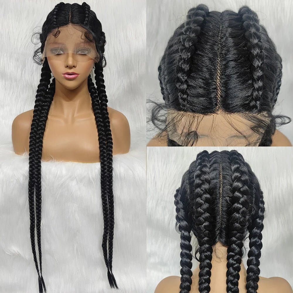 37" Synthetic Lace Wig Braided Wigs Natural Dark Black Burgundy Wig For Black Women American African Wig - Free Delivery Worldwide only at Flexi Africa