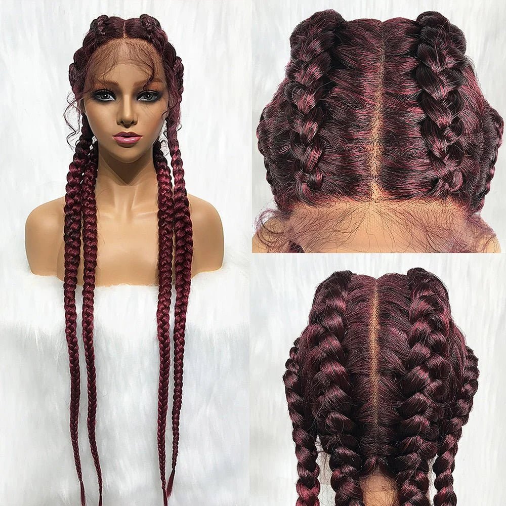 37" Synthetic Lace Wig Braided Wigs Natural Dark Black Burgundy Wig For Black Women American African Wig - Free Delivery Worldwide only at Flexi Africa