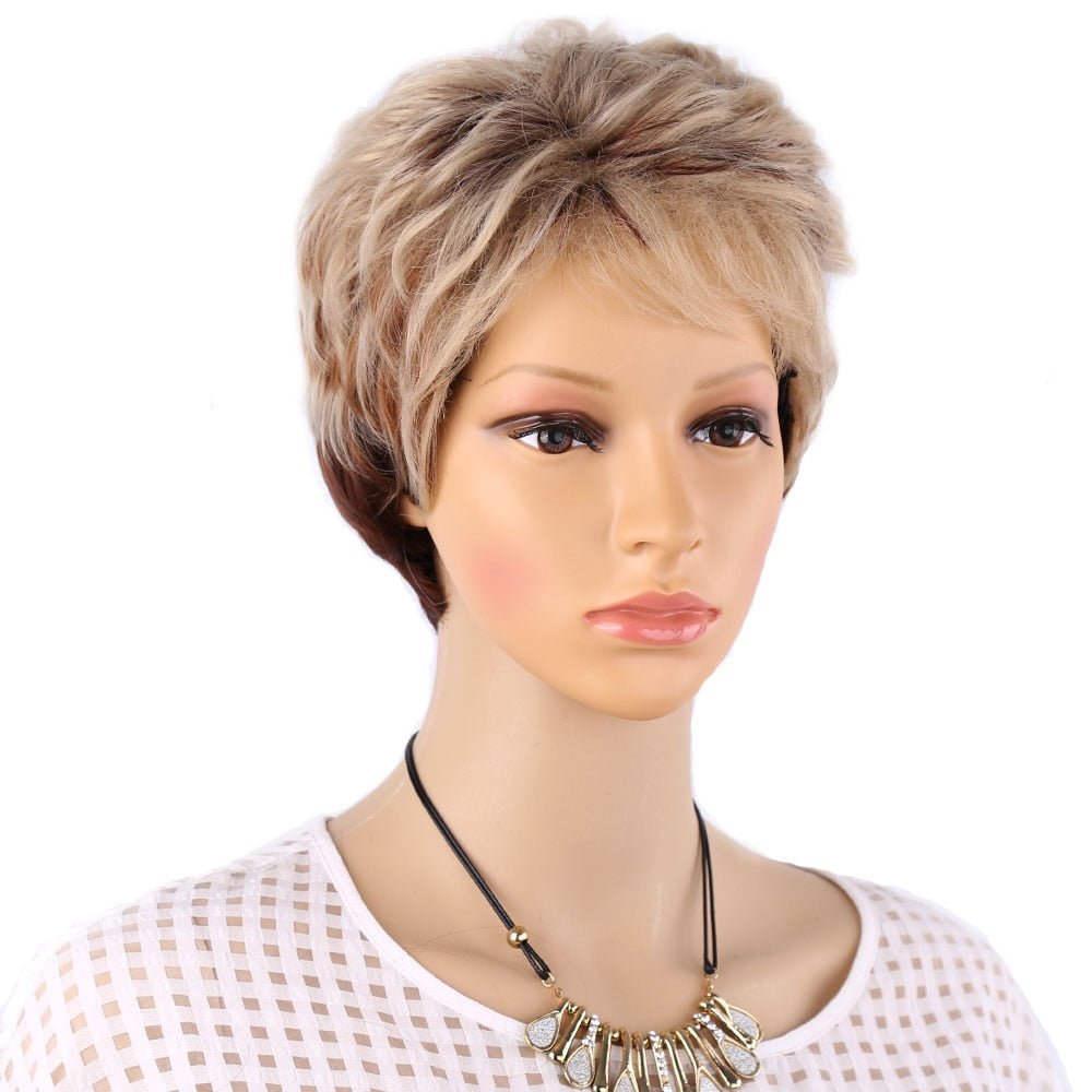 6" Length Amir Synthetic Brown Wig - Short Blonde Wigs with Natural Wave Haircut, Puffy Straight Hair - Free Delivery Worldwide only at Flexi Africa