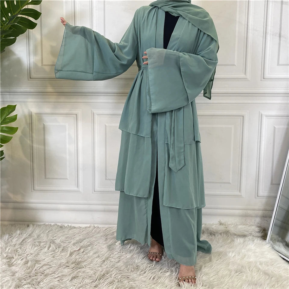 Luxury Chiffon Open Abaya Layered Kaftan for Women – Elegant Robe and Fashionable Caftan Dress - Free Delivery Worldwide only at Flexi Africa