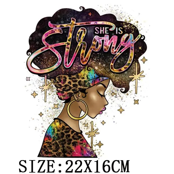 Black Queen Iron - On Heat Transfer: Glitter African Lady Applique for T-Shirts, Hoodies, and Clothing - Free Delivery Worldwide only at Flexi Africa