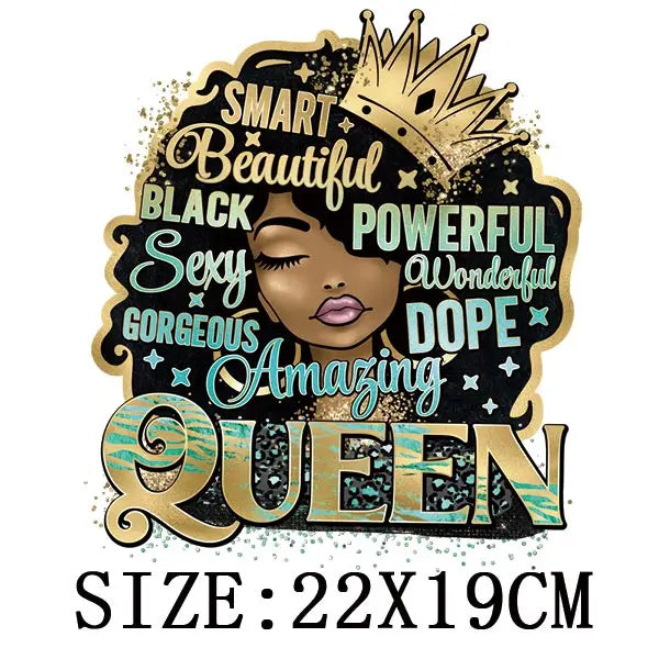 Black Queen Iron - On Heat Transfer: Glitter African Lady Applique for T-Shirts, Hoodies, and Clothing - Free Delivery Worldwide only at Flexi Africa