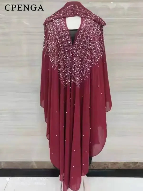 2022 New Muslim Robes Ladies Abaya African Dresses for Women Summer Chiffon Pearl Long Maxi Dress Traditional Clothing Plus Size - Free Delivery Worldwide only at Flexi Africa