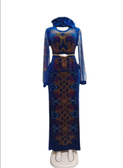 Velvet African Dresses for Women: Summer Fashion Long Sleeve O - Neck Maxi Dress with Matching Headtie - Free Delivery Worldwide only at Flexi Africa