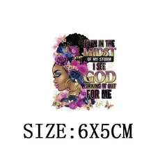 Black Queen Iron - On Heat Transfer: Glitter African Lady Applique for T-Shirts, Hoodies, and Clothing - Free Delivery Worldwide only at Flexi Africa