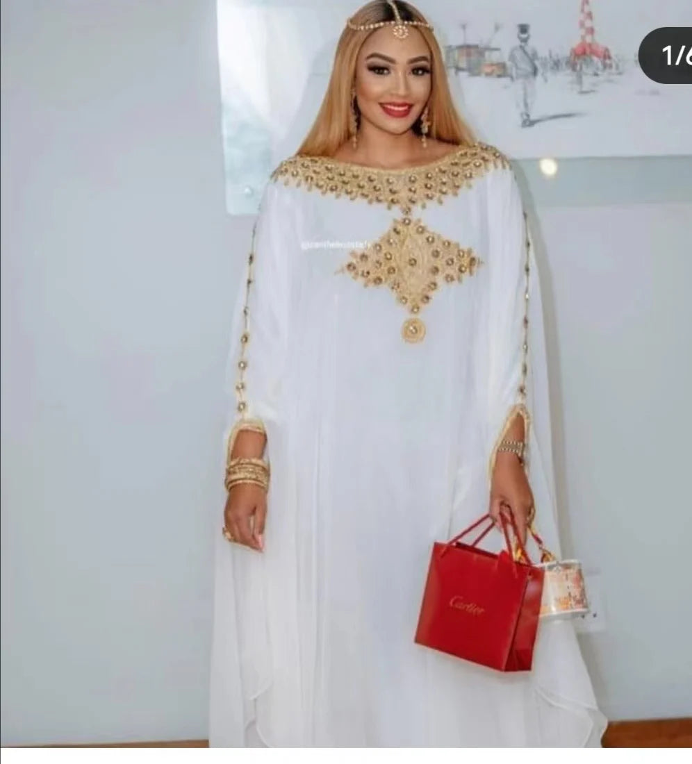 Elegant Dashiki Abaya for Women – Printed Maxi Bazin Dress with Batwing Sleeves and Sash