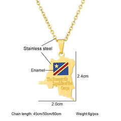 Africa Democratic Republic of the Congo Map Pendant Necklace Stainless Steel Unisex Congolese Ethnic - Free Delivery Worldwide only at Flexi Africa