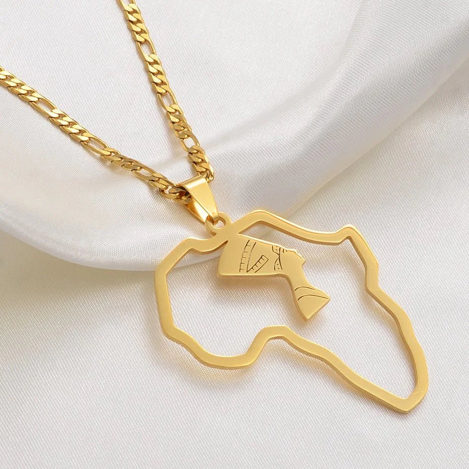 Africa Map Nefertiti Pendant Necklaces in Gold - Free Delivery Worldwide only at Flexi Africa