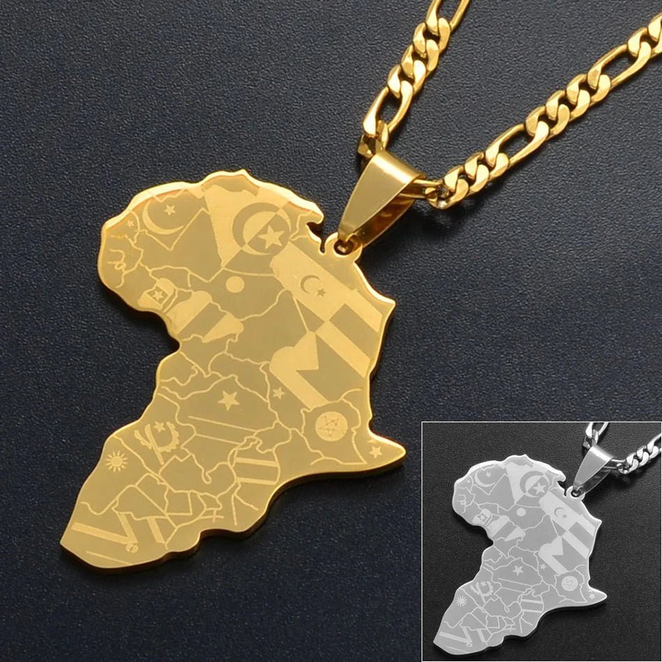 Africa Map Pendant Necklaces in Silver and Gold: Stylish Jewelry for Women and Men - Free Delivery Worldwide only at Flexi Africa