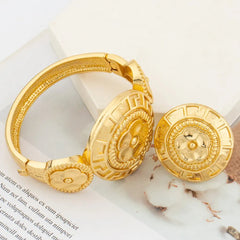 African 18k Gold Plated Hand Jewelry Set: Cuff Bangle and Ring Ensemble for Wedding Brides - Flexi Africa www.flexiafrica.com