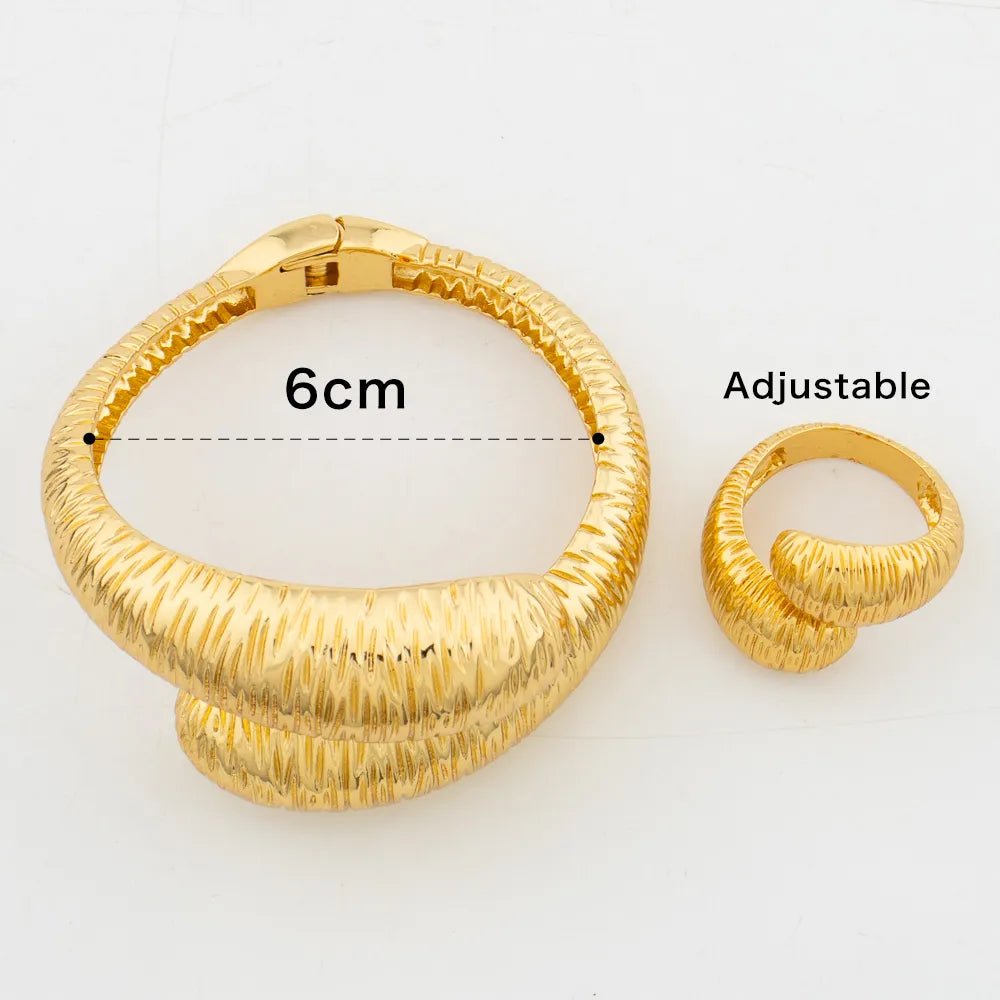 African 18k Gold Plated Hand Jewelry Set: Cuff Bangle and Ring Ensemble for Wedding Brides - Flexi Africa www.flexiafrica.com