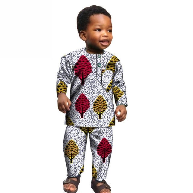 African Boys Cotton Clothes Wax Print Top and Pants Sets for Kids - Free Delivery Worldwide only at Flexi Africa