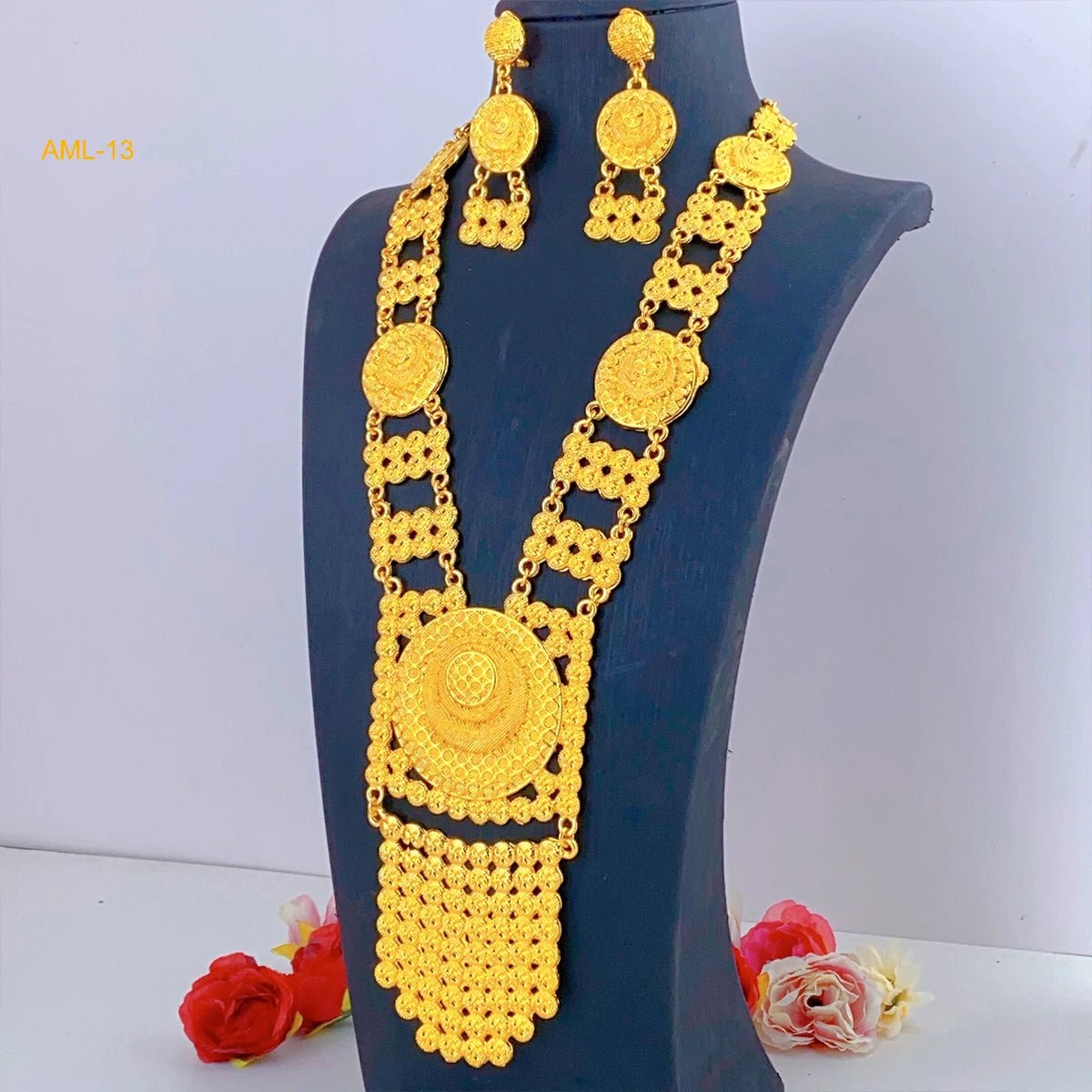 African Bridal Wedding Party Jewelry Set: Gold-Colored Necklace, Earrings, and Big Pendant Ensemble - Flexi Africa FREE POST