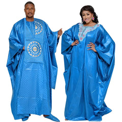 Traditional Bazin Embroidery Floor - Length Dresses with Scarf - Free Delivery Worldwide only at Flexi Africa