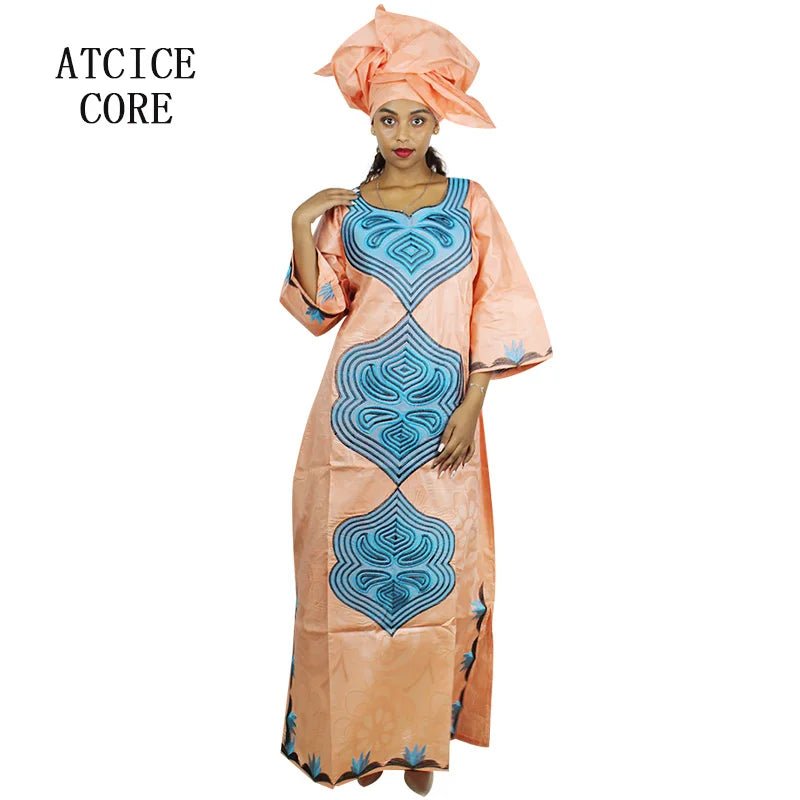 African Dresses For Women 3/4 Sleeve Plus Size Dress With Scarf - Free Delivery Worldwide only at Flexi Africa