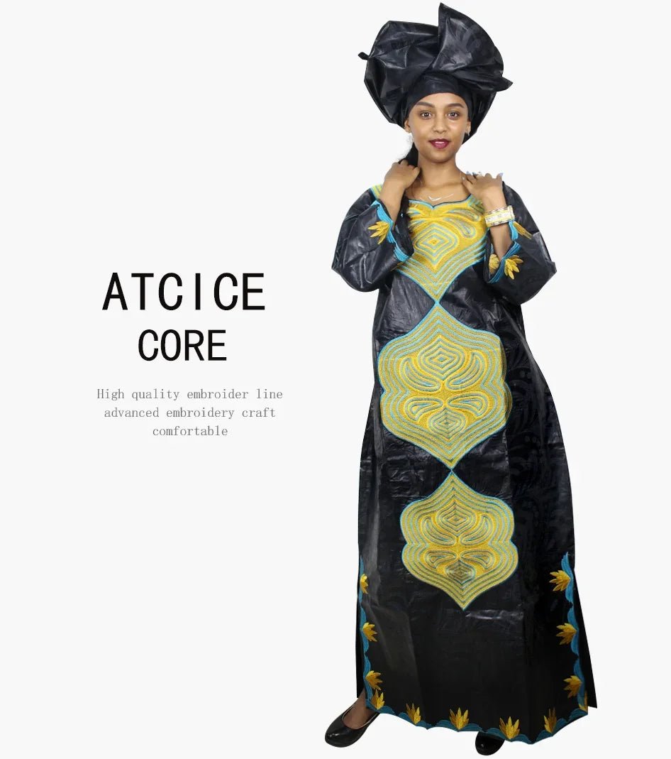 African Dresses For Women 3/4 Sleeve Plus Size Dress With Scarf - Free Delivery Worldwide only at Flexi Africa