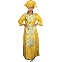 African Dresses For Women 3/4 Sleeve Plus Size Dress With Scarf - Free Delivery Worldwide only at Flexi Africa