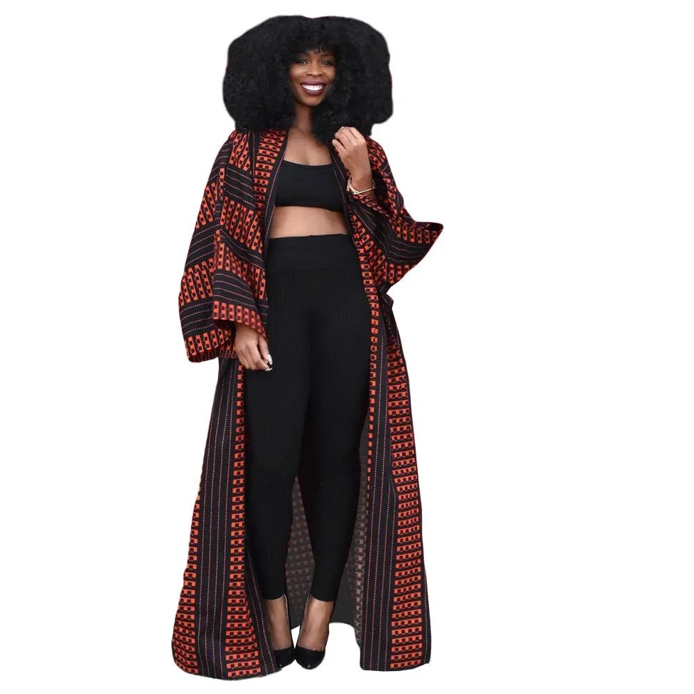 African Dresses for Women African Ethnic Print Loose Long Trench Coat Streetwear Dashiki African Clothes - Flexi Africa