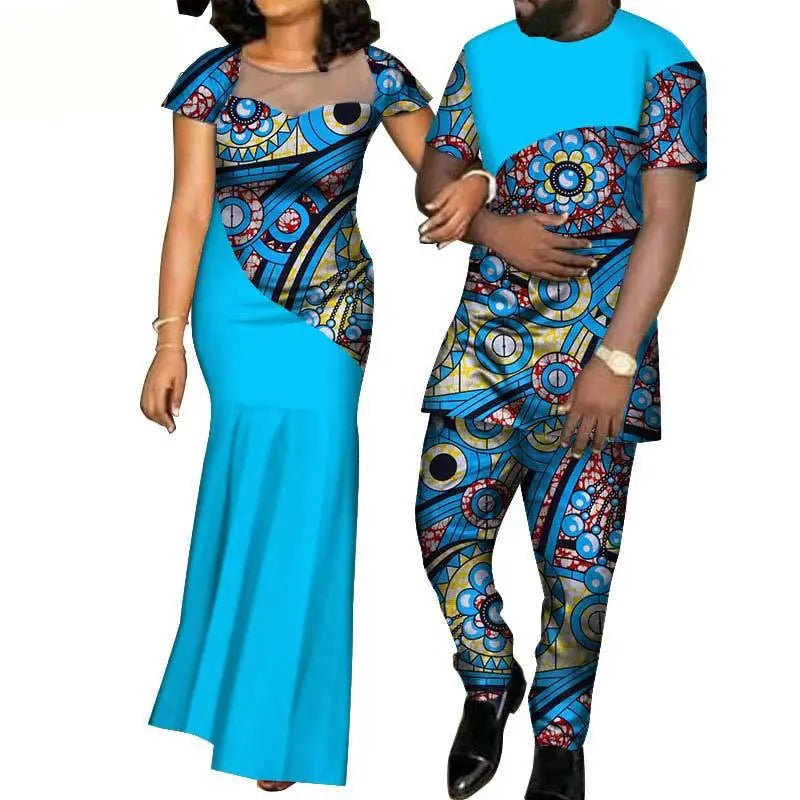 African Fashion Inspired Couples Ensemble: Women's Dress and Men's Suit Set - Flexi Africa www.flexiafrica.com - FREE POST