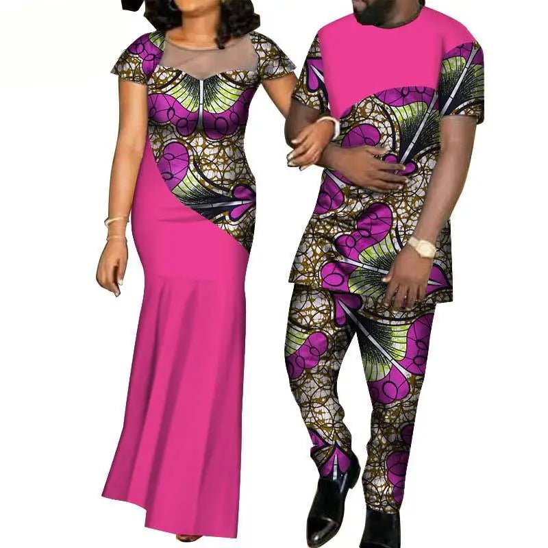 African Fashion Inspired Couples Ensemble: Women's Dress and Men's Suit Set - Flexi Africa www.flexiafrica.com - FREE POST