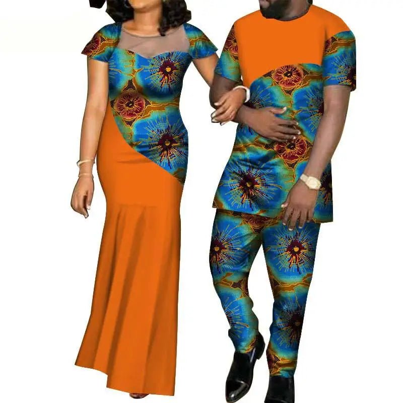 African Fashion Inspired Couples Ensemble: Women's Dress and Men's Suit Set - Flexi Africa www.flexiafrica.com - FREE POST