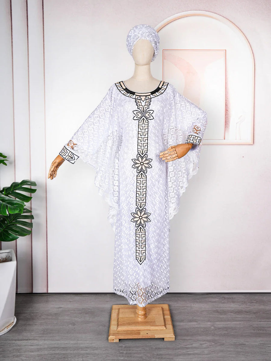 African Plus Size Embroidered Long Robe for Women – Lined with Headscarf, Modest Muslim Wear - Free Delivery Worldwide only at Flexi Africa