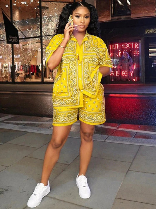 African Print Elastic Bazin 2PC for Women - Baggy Shorts and Dashiki Famous Suit with Rock Style Outfit for Ladies - Free Delivery Worldwide only at Flexi Africa