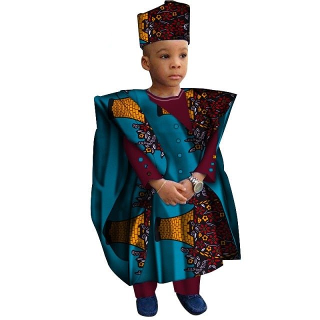 African Boys Cotton Clothes Wax Print Top and Pants Sets for Kids clothing - Flexi Africa offers Free Delivery Worldwide