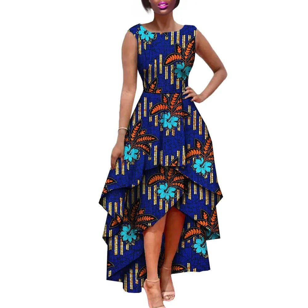 African Women's Private Sleeveless Pleated Party Dress 100% Pure Waxed Cotton - Flexi Africa - www.flexiafrica.com FREE POST