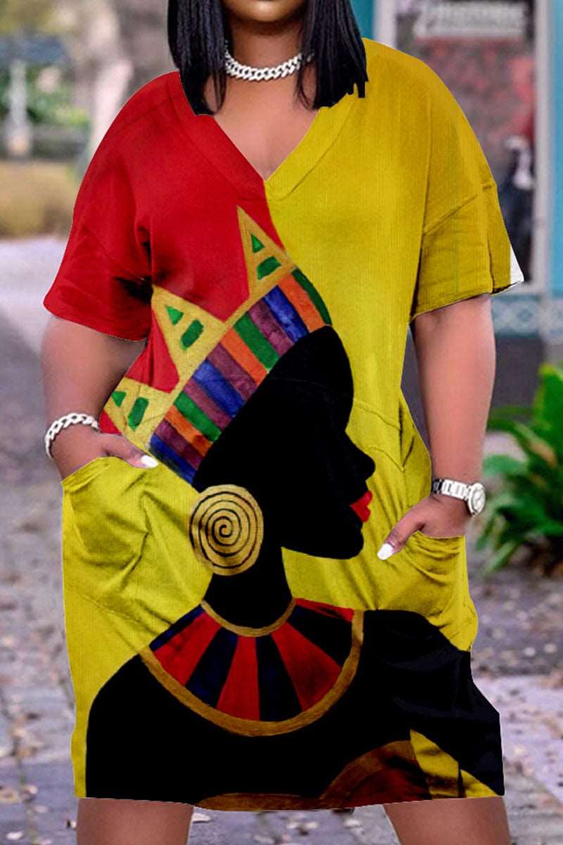 African Women's Short Sleeve Dress - Flexi Africa - Flexi Africa offers Free Delivery Worldwide - Vibrant African traditional clothing showcasing bold prints and intricate designs