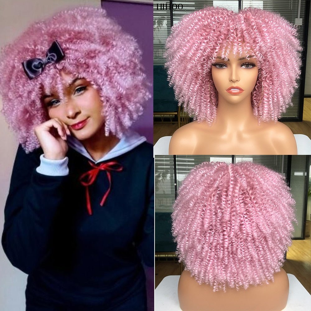 Afro Kinky Wig 14" with Bangs for Black Women - Perfect for Cosplay and Natural Hair Looks - Free Delivery Worldwide