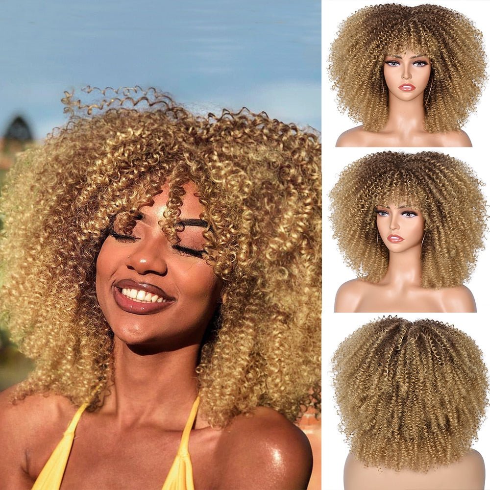 Afro Kinky Wig 14" with Bangs for Black Women - Perfect for Cosplay and Natural Hair Looks - Free Delivery Worldwide