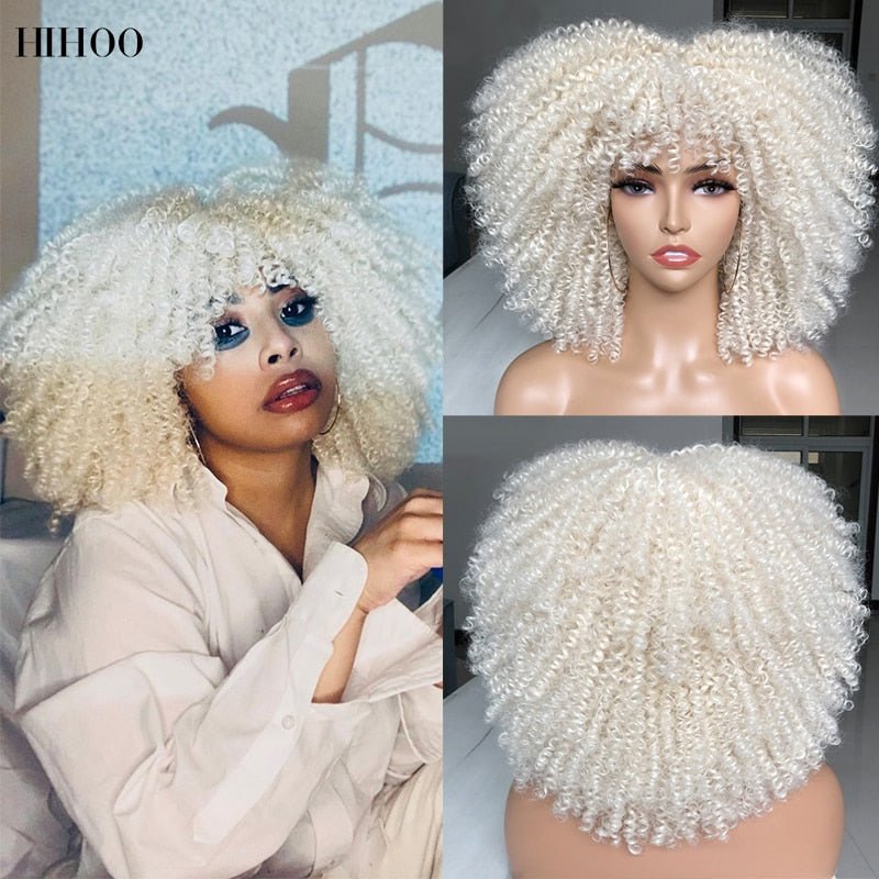 Afro Kinky Wig 14" with Bangs for Black Women - Perfect for Cosplay and Natural Hair Looks - Free Delivery Worldwide