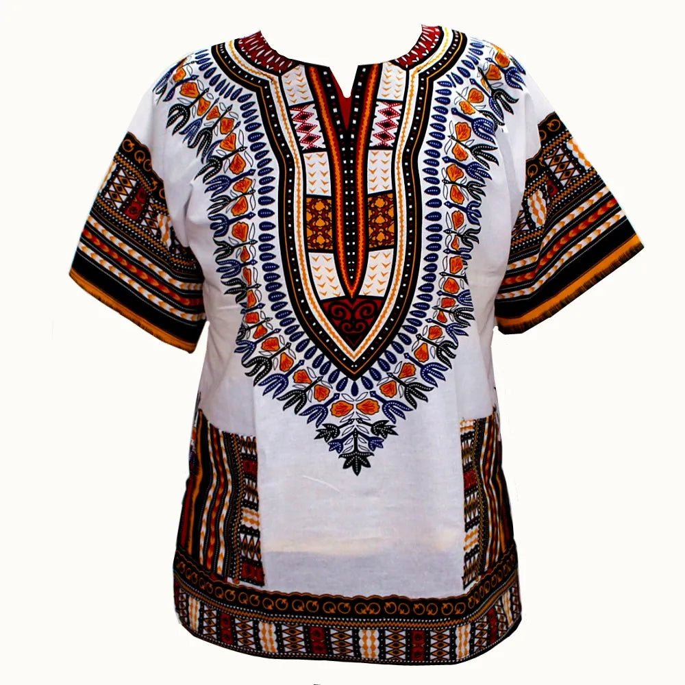 Authentic African Dashiki T-shirt: Traditional Print in 100% Cotton - Flexi Africa - Flexi Africa offers Free Delivery Worldwide - Vibrant African traditional clothing showcasing bold prints and intricate designs