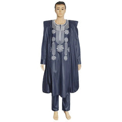 Authentic African Style: Men's Embroidered Agbada Suit Set with Traditional Robes, Long Sleeve Shirt, and Pants - Free Delivery Worldwide only at Flexi Africa