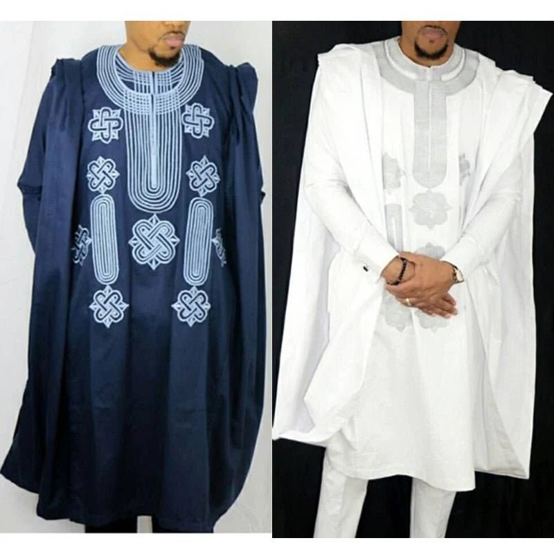 Authentic African Style: Men's Embroidered Agbada Suit Set Traditional Robes, Long Sleeve Shirt, and Pants - Free Delivery