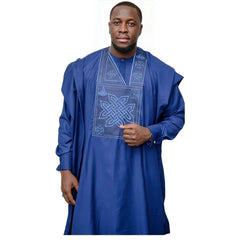 Bazin Riche Embroidered Long Sleeve Top: Authentic African Men's Attire - Flexi Africa - Flexi Africa offers Free Delivery Worldwide - Vibrant African traditional clothing showcasing bold prints and intricate designs