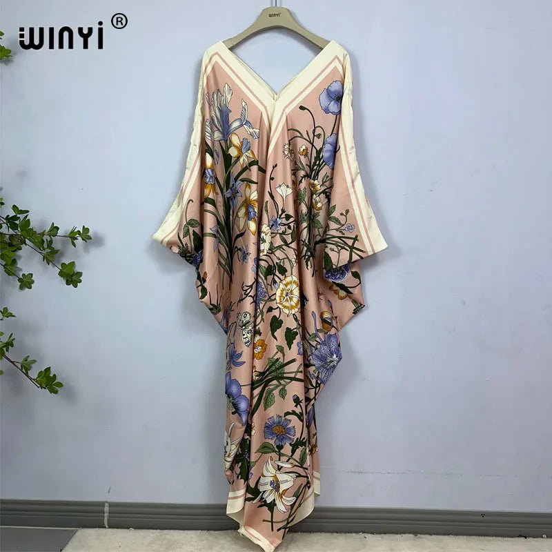 Bohemian Chic: Women's Summer Long Kaftan with African Inspired Print - Fashionable Evening Dress - Flexi Africa - Free Delivery Worldwide only at www.flexiafrica.com