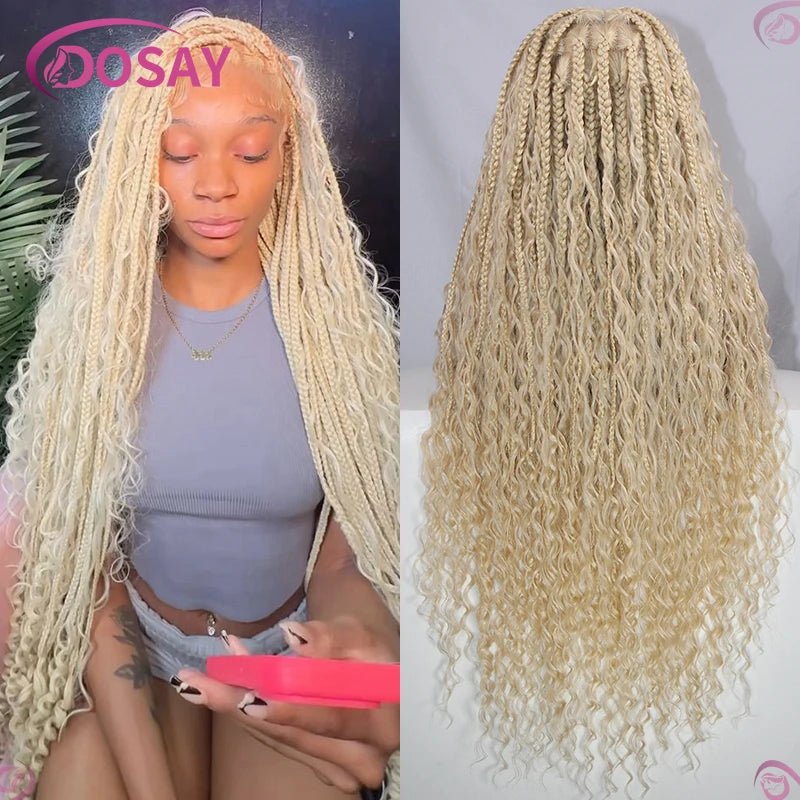 Boho Wig Braid African Synthetic Curly Wigs Full Lace Front Braided Wigs For Black Women Knotless Box Braids Lace Wigs - Free Delivery Worldwide only at Flexi Africa