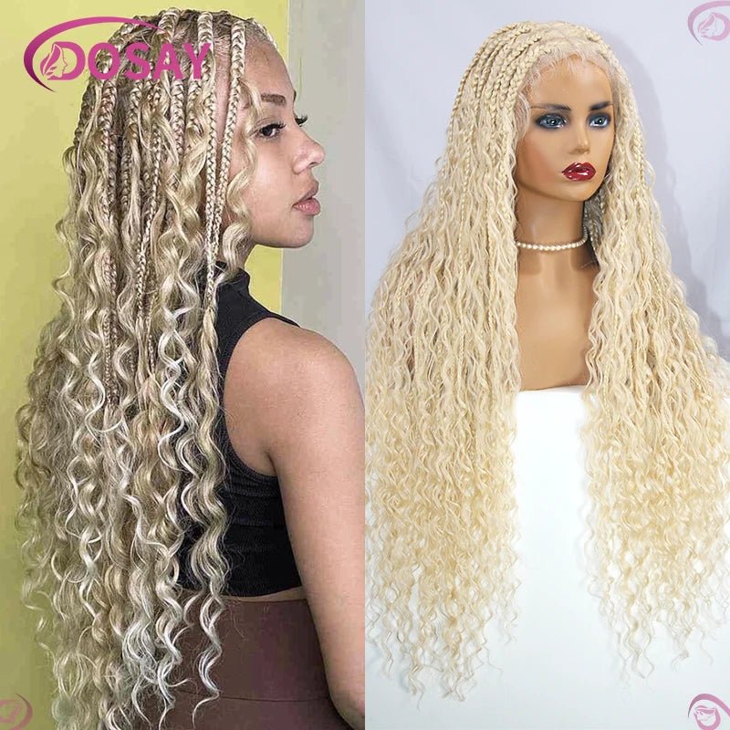 Boho Wig Braid African Synthetic Curly Wigs Full Lace Front Braided Wigs For Black Women Knotless Box Braids Lace Wigs - Free Delivery Worldwide only at Flexi Africa