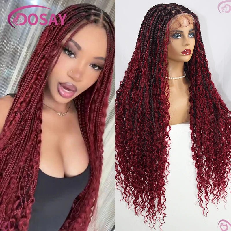 Boho Wig Braid African Synthetic Curly Wigs Full Lace Front Braided Wigs For Black Women Knotless Box Braids Lace Wigs - Free Delivery Worldwide only at Flexi Africa