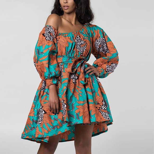 Bold and Beautiful African Print Off-Shoulder Mini Dress -  Flexi Africa offers Free Delivery Worldwide - Vibrant African.