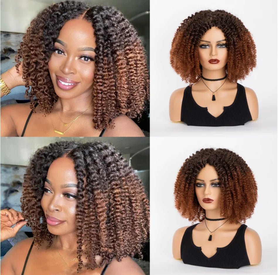 Chic Afro Kinky Curly Ombre Wig: Synthetic, Glueless, Ideal for Black Women - Flexi Africa - Flexi Africa offers Free Delivery Worldwide - Vibrant African traditional clothing showcasing bold prints and intricate designs