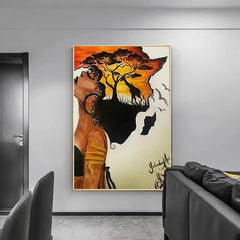 Classical African Woman Abstract Africa Map Shape Head Canvas Painting Posters and Prints Wall Art Aesthetic Picture Home Decor - Free Delivery Worldwide only at Flexi Africa