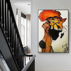 Classical African Woman Abstract Africa Map Shape Head Canvas Painting Posters and Prints Wall Art Aesthetic Picture Home Decor - Free Delivery Worldwide only at Flexi Africa