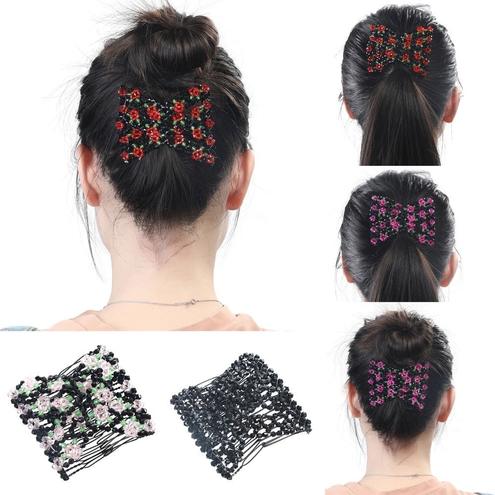 Comb Clip for Women Beaded Flower Barrette Hairpin Elastic Double Combs Clips Hair Accessories - Flexi Africa - Flexi Africa offers Free Delivery Worldwide - Vibrant African traditional clothing showcasing bold prints and intricate designs