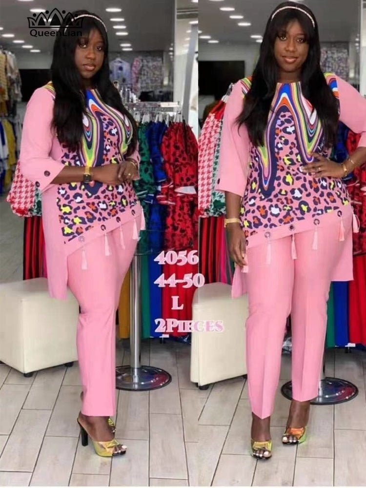 Dashiki African 2 Colors New Fashion Suit (Dress and Trousers) Suit African For Lady - Flexi Africa - Flexi Africa offers Free Delivery Worldwide - Vibrant African traditional clothing showcasing bold prints and intricate designs